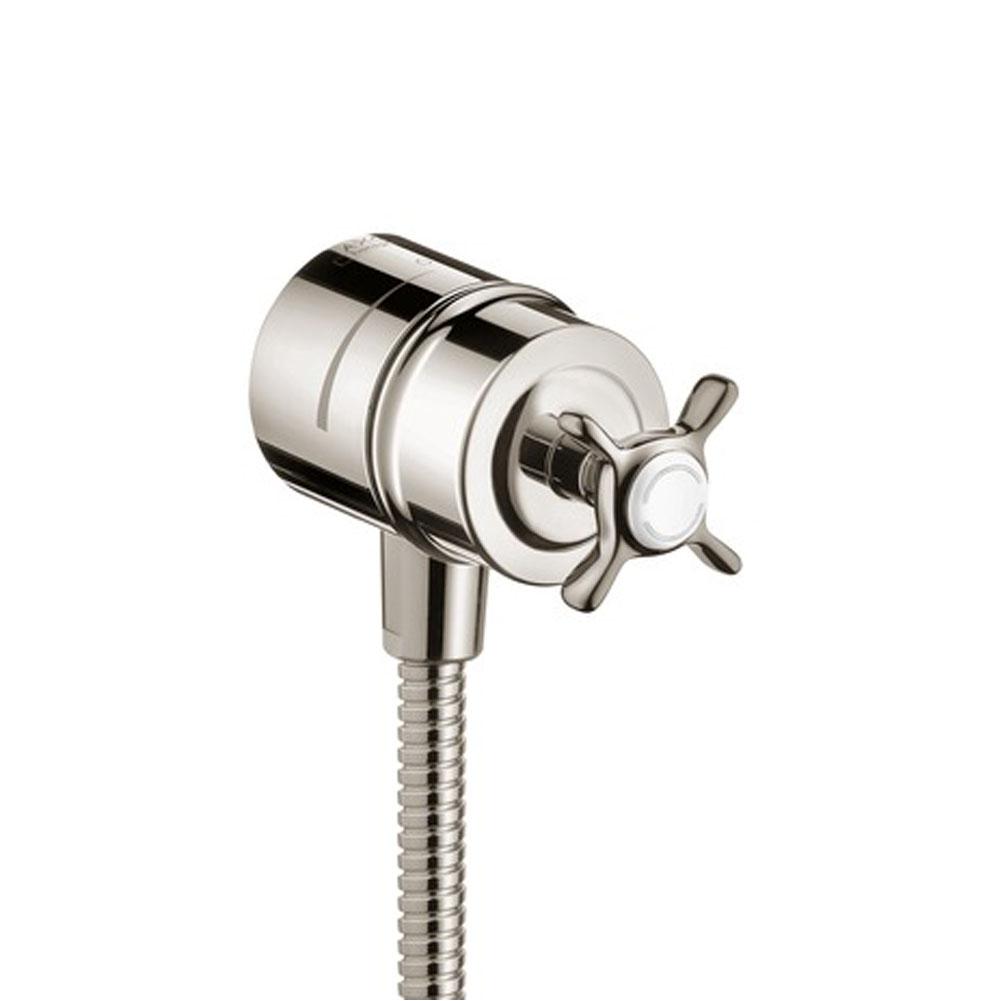 Axor Montreux Wall Outlet with Check Valves and Volume Control, Cross Handle in Polished Nickel