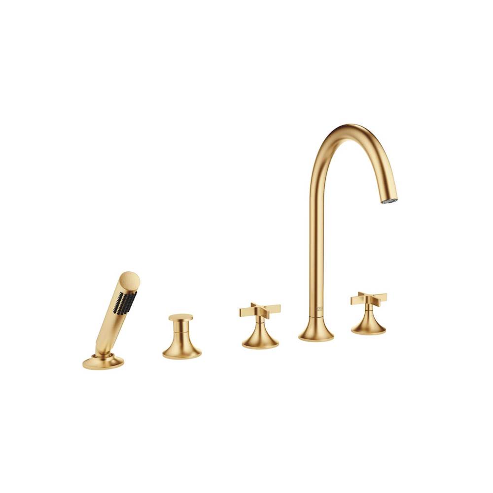 Dornbracht VAIA Five Hole Tub Set For Deck-Mounted Tub Installation With Diverter In Brushed Durabrass
