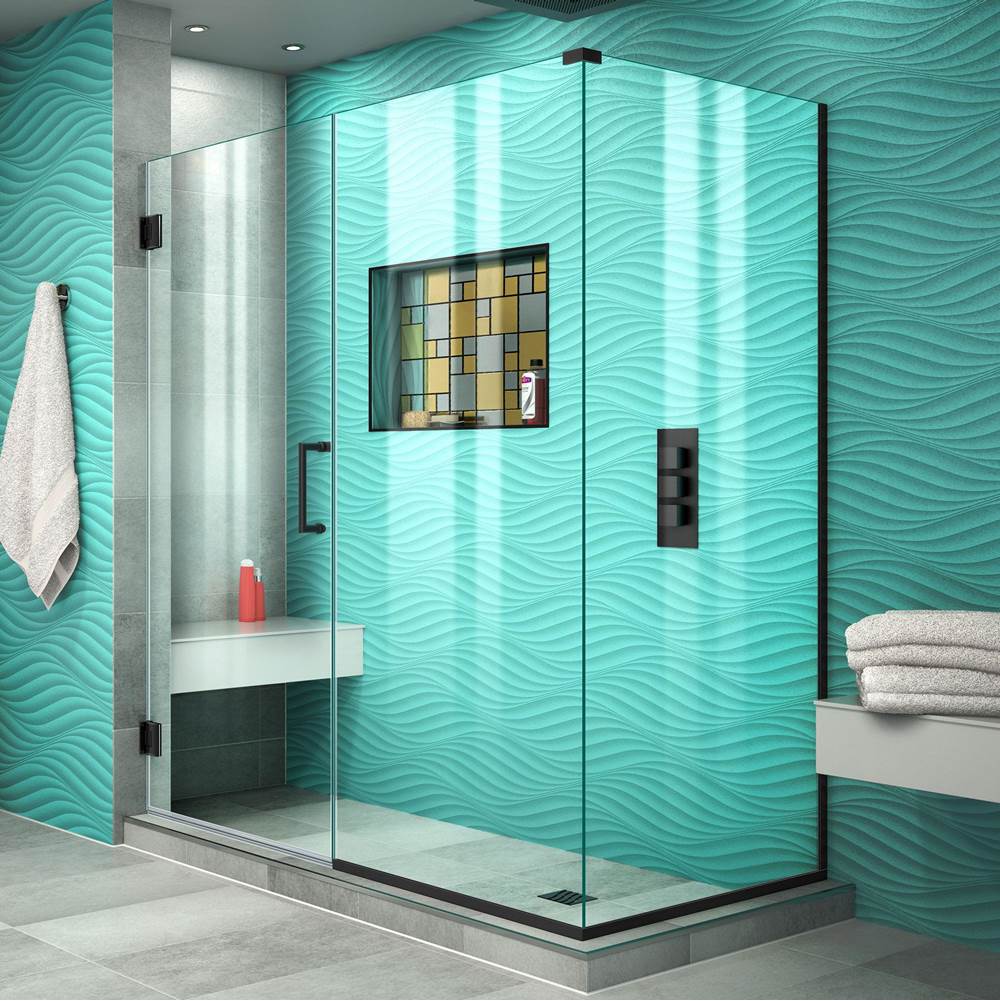 Dreamline Showers DreamLine Unidoor Plus 60 1/2 in. W x 30 3/8 in. D x 72 in. H Frameless Hinged Shower Enclosure, Clear Glass, Satin Black