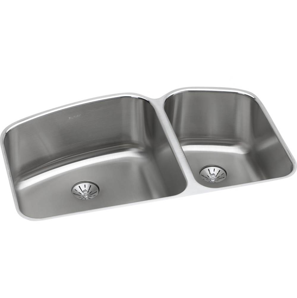 Elkay Lustertone Classic Stainless Steel 32-3/4'' x 21'' x 9'', 60/40 Double Bowl Undermount Sink with Perfect Drain