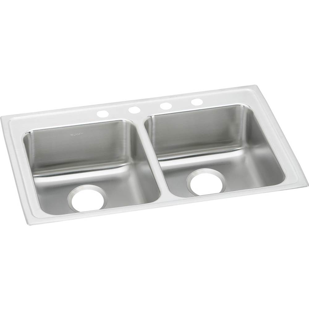 Elkay Lustertone Classic Stainless Steel 33'' x 21-1/4'' x 6-1/2'', 4-Hole Equal Double Bowl Drop-in ADA Sink