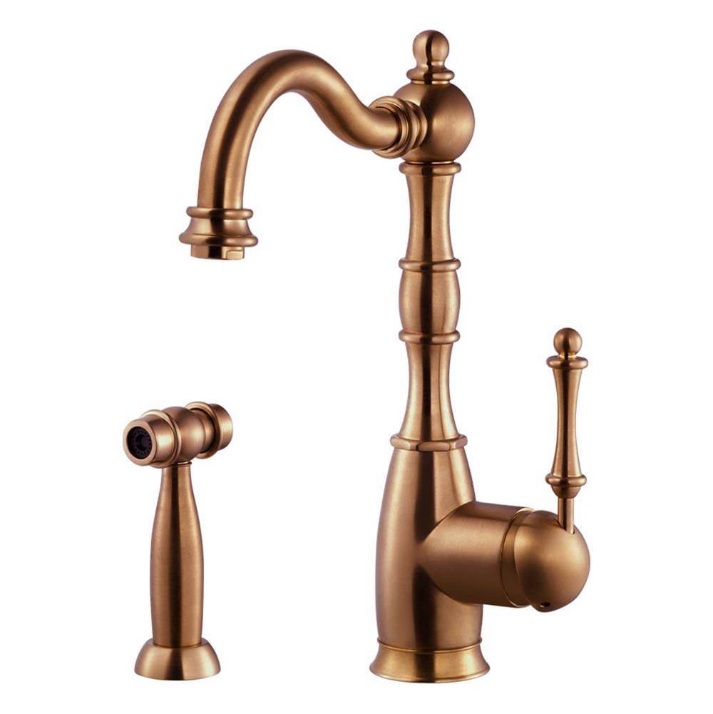 Hamat Traditional Brass Single Lever Faucet with Side Spray in Antique Copper