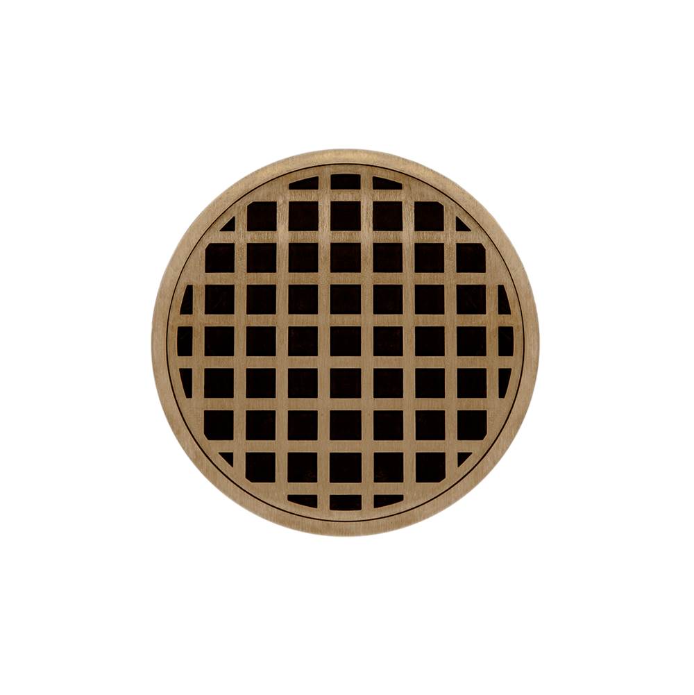 Infinity Drain 5'' Round Strainer with Squares Pattern Decorative Plate and 2'' Throat in Satin Bronze for RQD 5