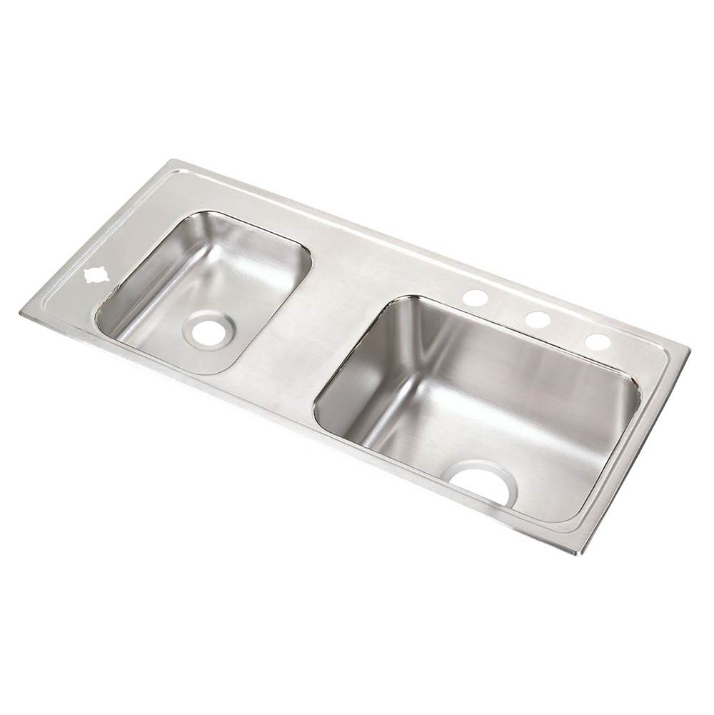 Just Manufacturing Stainless Steel 37-1/4'' x 17'' x 5'' 4-Hole Double Bowl Drop-in Classroom ADA Bubbler Sink Left