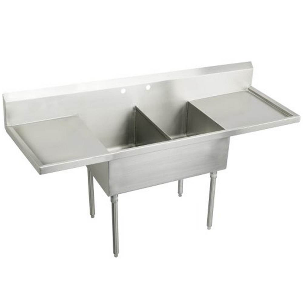 Just Manufacturing Stainless Steel 78'' x 27-1/2'' x 14'' Floor Mount Double 2-Hole Scullery Sink w/LandR Drainboards Coved Corners