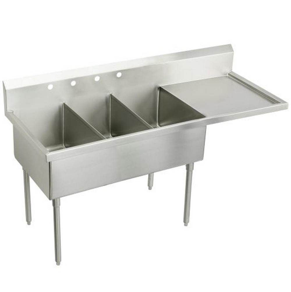 Just Manufacturing Stainless Steel 97-1/2'' x 27-1/2'' x 14'' Floor Mount Triple 2-Hole Scullery Sink w/Coved Corners
