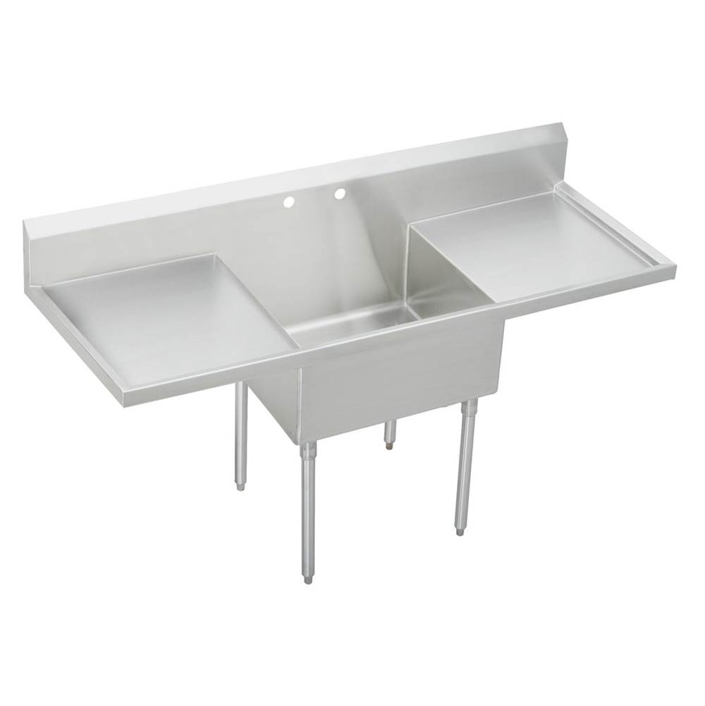 Just Manufacturing Stainless Steel 84'' x 27-1/2'' x 14'' Floor Mount Single Compartment 2-Hole Scullery Sink w/LandR Drainboards