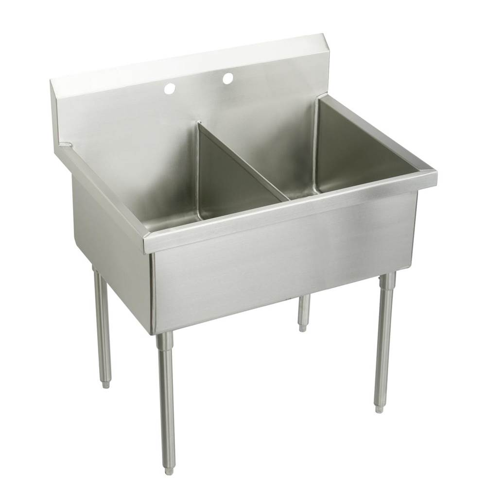 Just Manufacturing Stainless Steel 63'' x 27-1/2'' x 14'' Floor Mount Double Compartment 2-Hole Scullery Sink