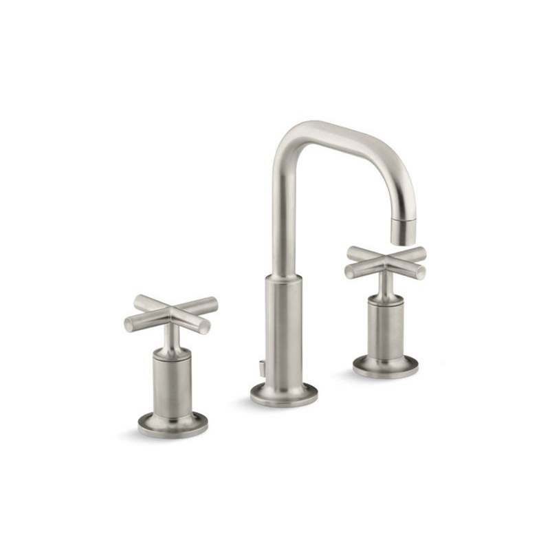 Kohler Purist® Widespread bathroom sink faucet with low cross handles and low gooseneck spout