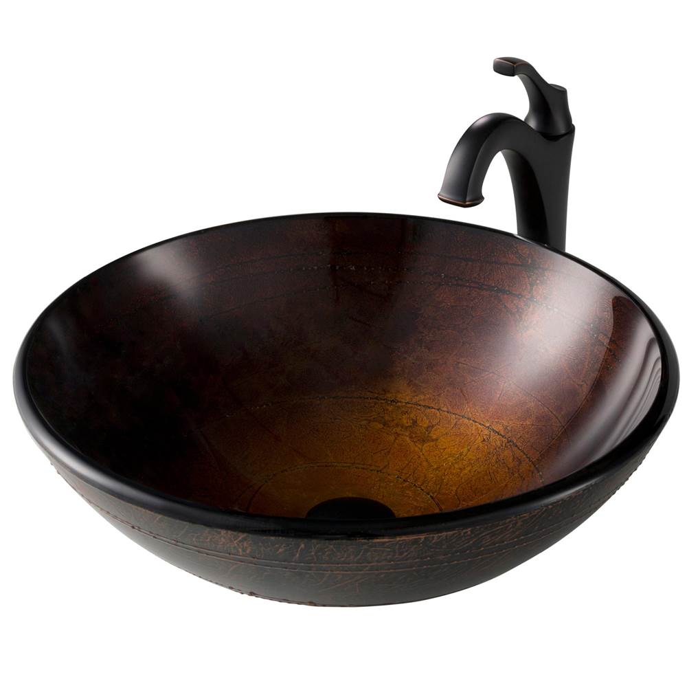 Kraus 16 1/2-inch Copper Brown Bathroom Vessel Sink and Arlo Faucet Combo Set with Pop-Up Drain, Oil Rubbed Bronze Finish