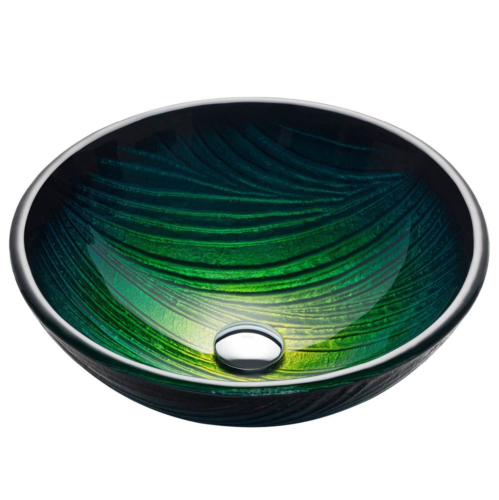 Kraus KRAUS Nature Series Round Green Glass Vessel Bathroom Sink, 17 inch