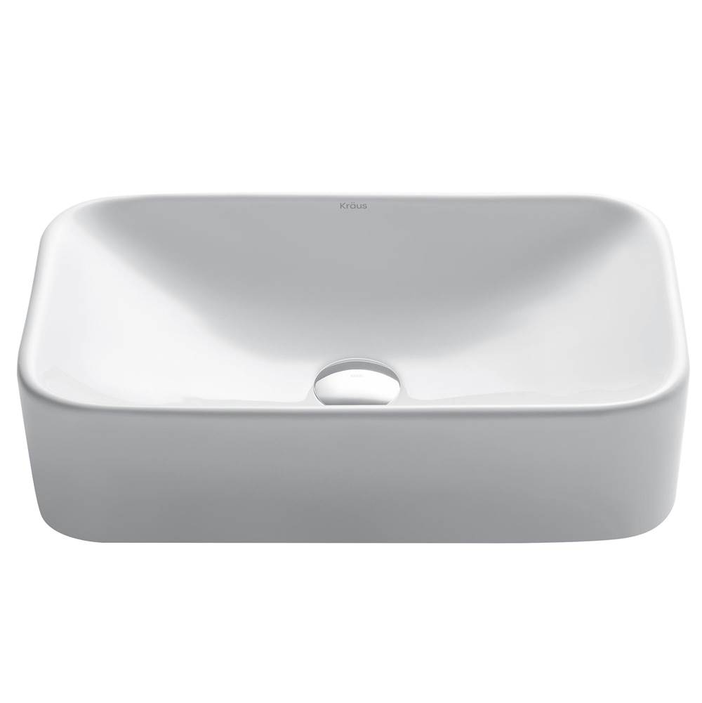 Kraus Elavo Rectangular Vessel White Porcelain Ceramic Bathroom Sink, 19 inch