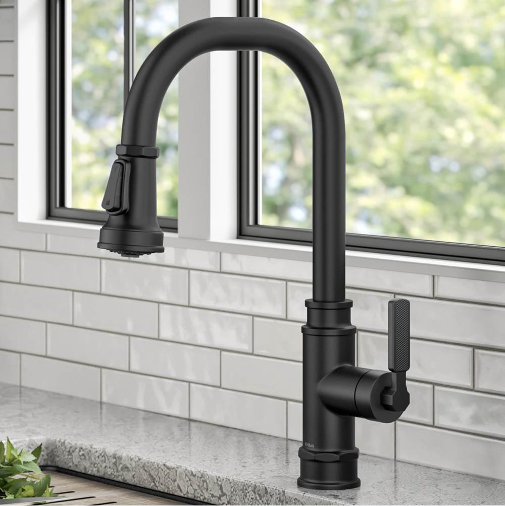Kraus Allyn Transitional Industrial Pull Down Single Handle Kitchen Faucet In Matte Black