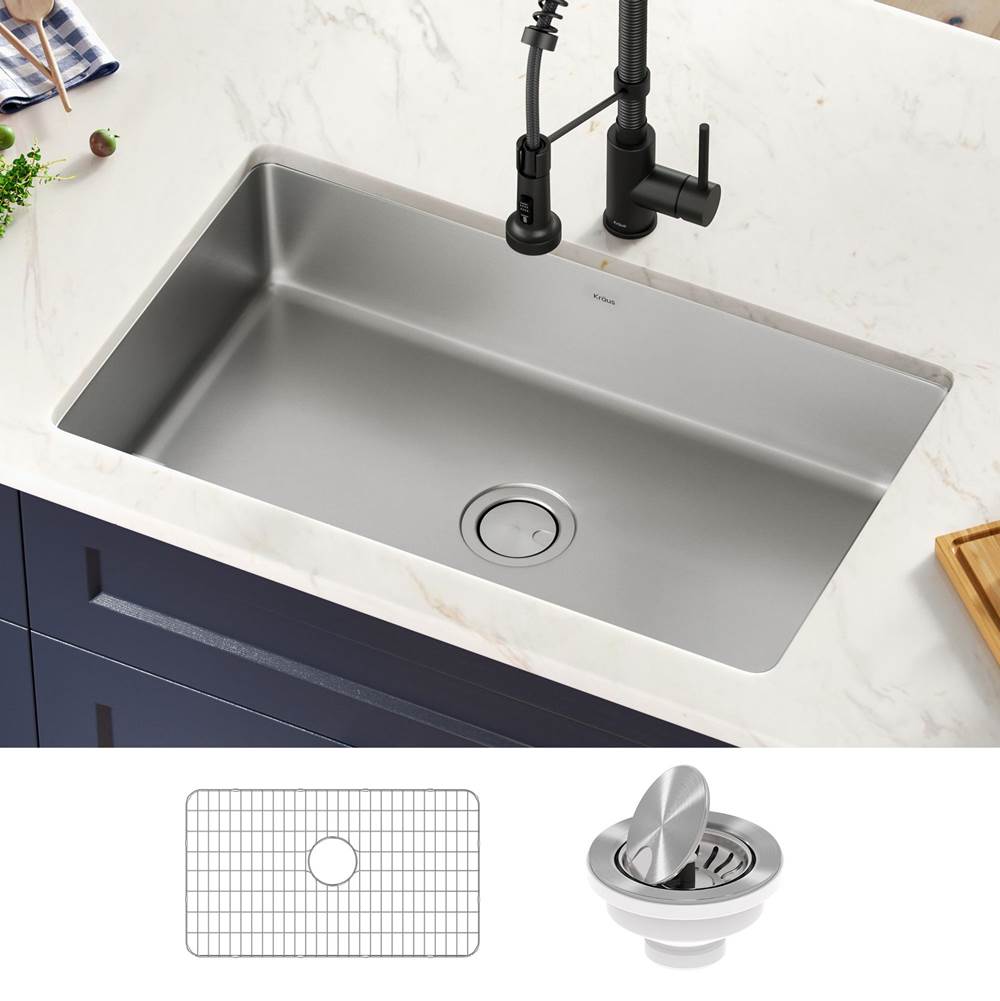 Kraus KRAUS Dex 32 in. Undermount 16 Gauge Antibacterial Stainless Steel Single Bowl Kitchen Sink