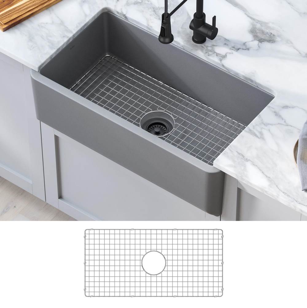 Kraus KRAUS Turino 33'' Farmhouse Reversible Apron Front Fireclay Single Bowl Kitchen Sink in Matte Grey