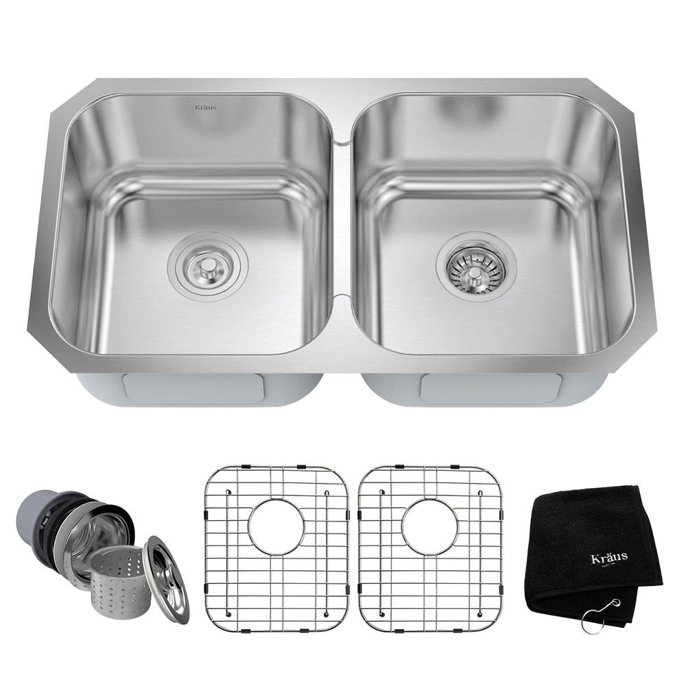 Kraus Premier 32-inch 18 Gauge Undermount 50/50 Double Bowl Stainless Steel Kitchen Sink