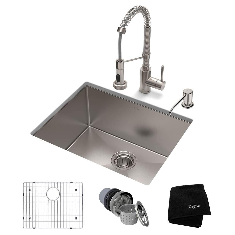 Kraus 23-inch 16 Gauge Standart PRO Kitchen Sink Combo Set with Bolden 18-inch Kitchen Faucet and Soap Dispenser, Stainless Steel Finish