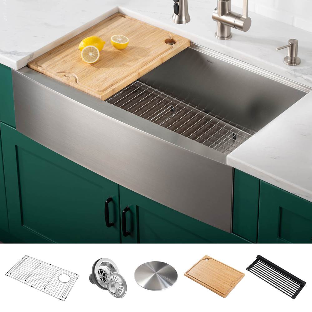 Kraus Kore Workstation 30-inch 16 Gauge Stainless Steel Single Bowl Farmhouse Kitchen Sink with Accessories (Pack of 5)