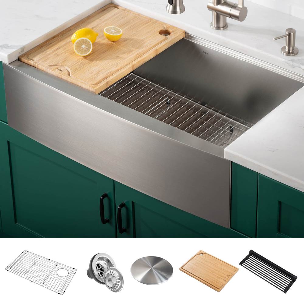 Kraus Kore Workstation 36-inch 16 Gauge Stainless Steel Single Bowl Farmhouse Kitchen Sink with Accessories (Pack of 5)