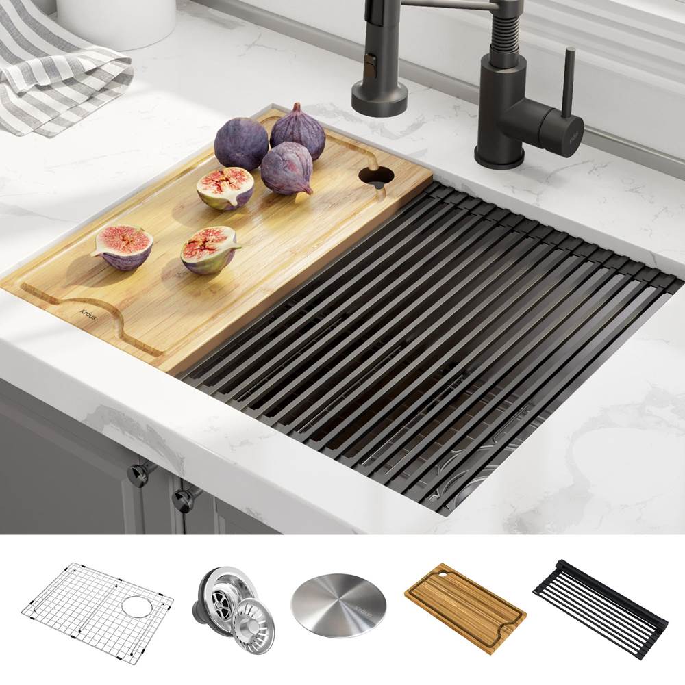 Kraus Kore Workstation 23-inch Undermount 16 Gauge Single Bowl Stainless Steel Kitchen Sink with Accessories (Pack of 5)