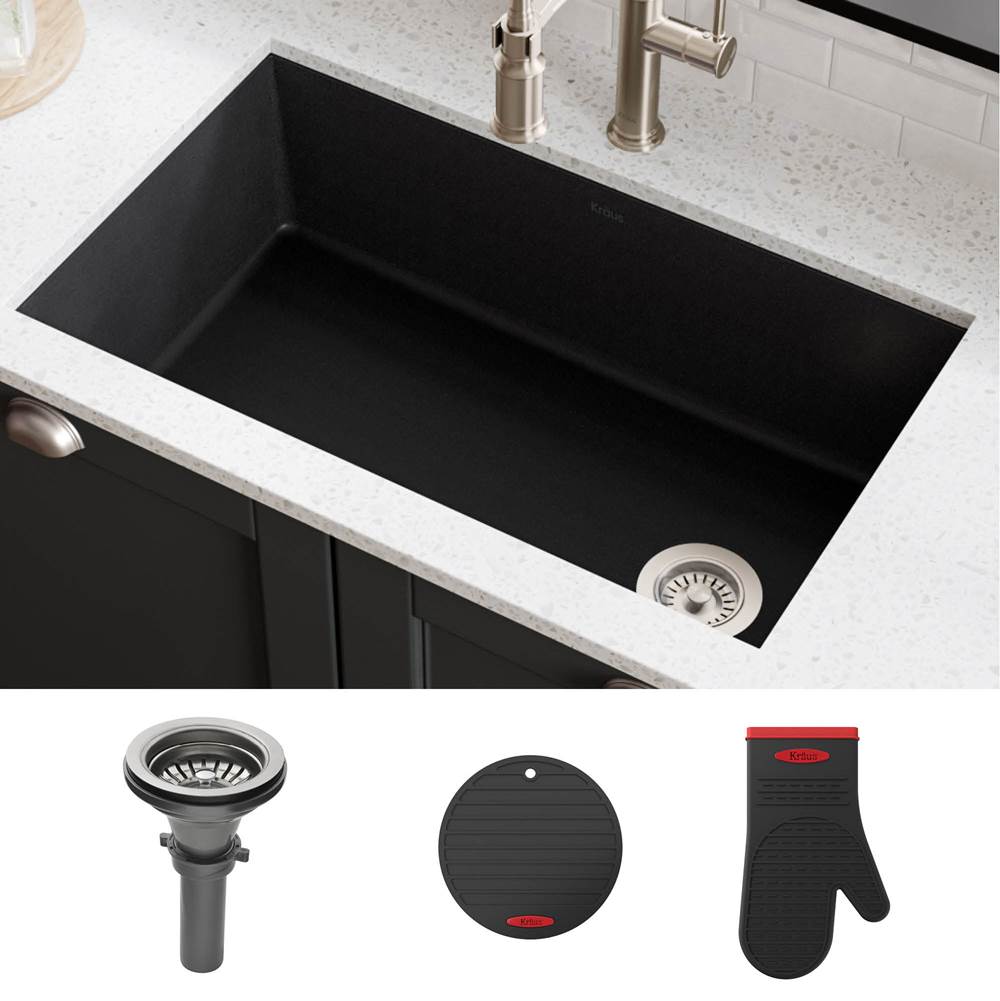 Kraus Forteza 32'' Undermount Single Bowl Granite Kitchen Sink in Black