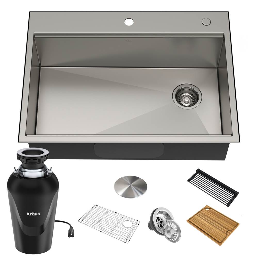 Kraus KRAUS Kore Workstation 30-inch Drop-In or Undermount 16 Gauge Single Bowl Stainless Steel Kitchen Sink with Accessories with Garbage Disposal