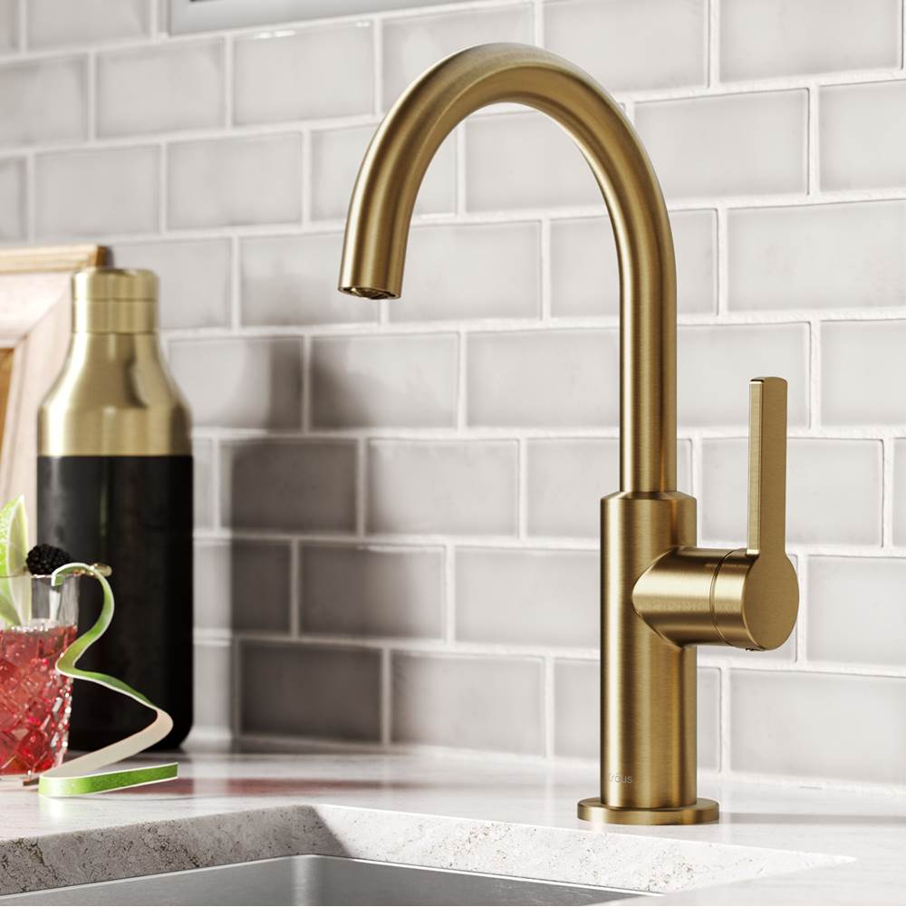 Kraus Oletto Single Handle Kitchen Bar Faucet in Brushed Brass