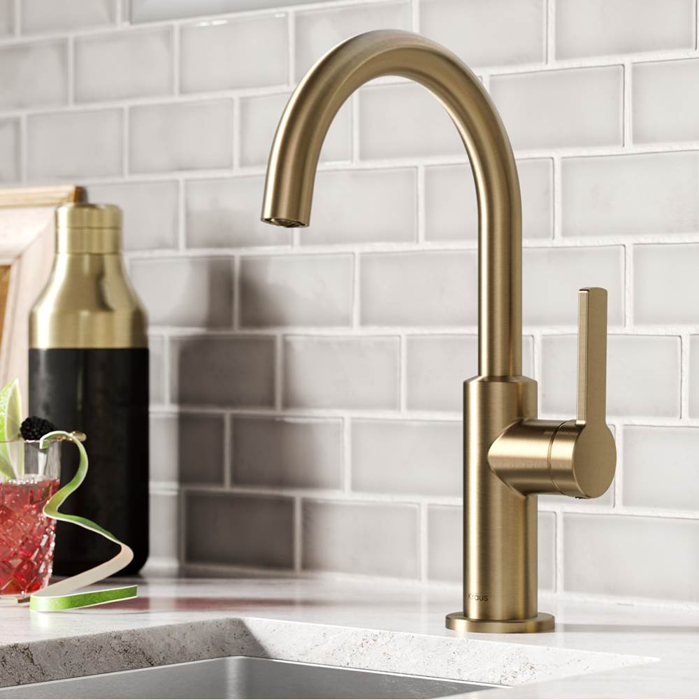 Kraus Oletto Single Handle Kitchen Bar Faucet in Spot Free Antique Champagne Bronze