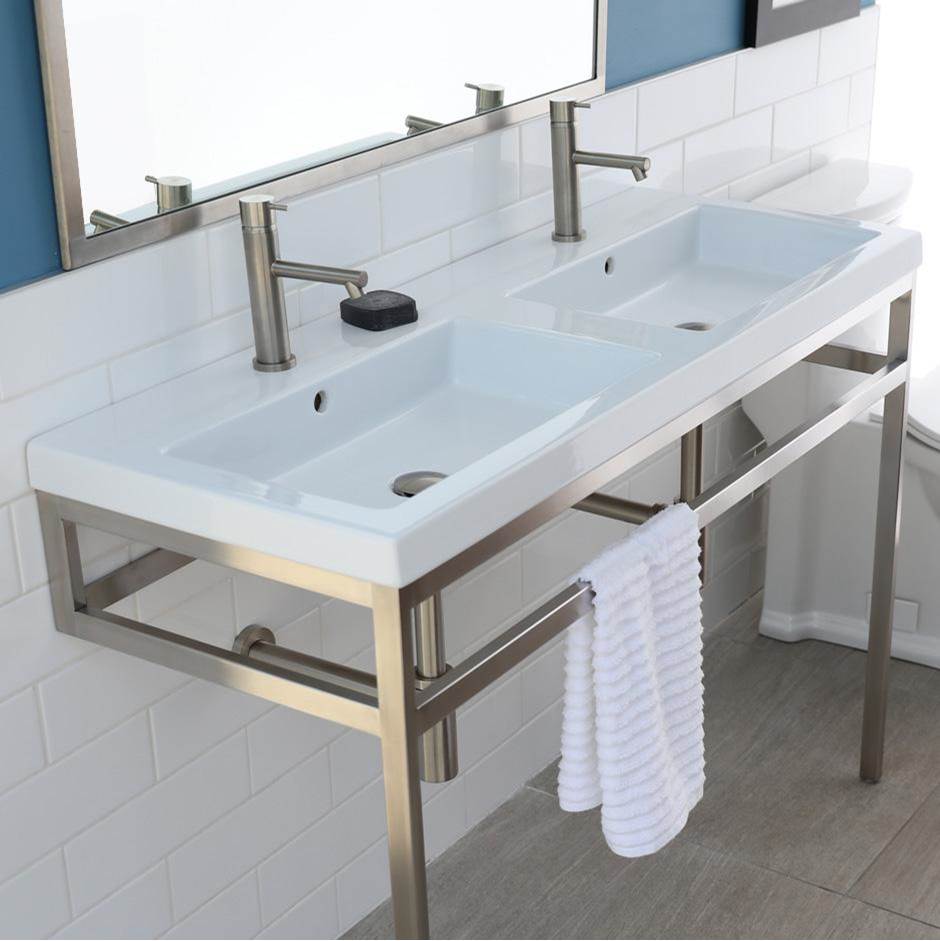 Lacava Floor-standing metal console stand with a towel bar (Bathroom Sink 5214 and 5215 sold separately), made of stainless steel or brass.
