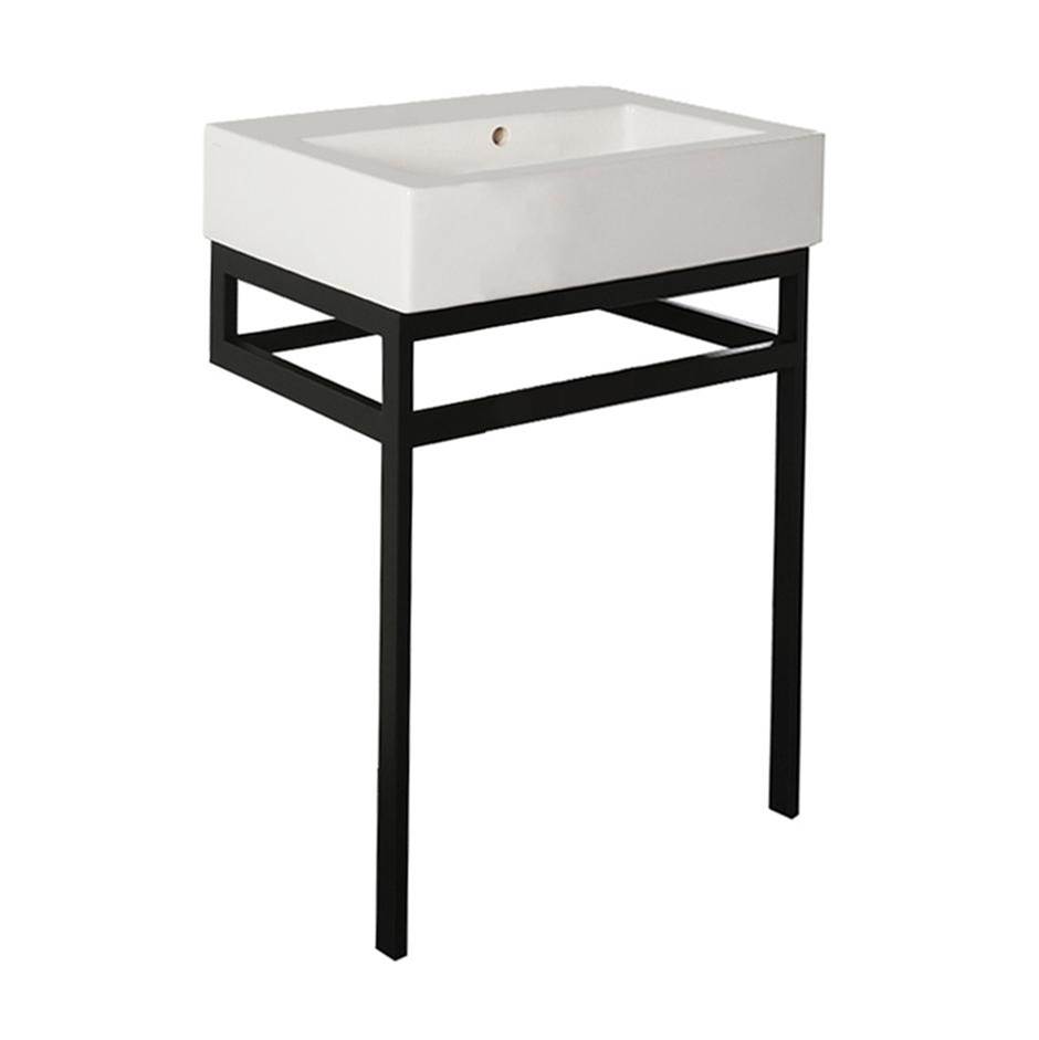 Lacava Floor-standing metal console stand with a towel bar (Bathroom Sink 5464sold separately), made of stainless steel or brass.