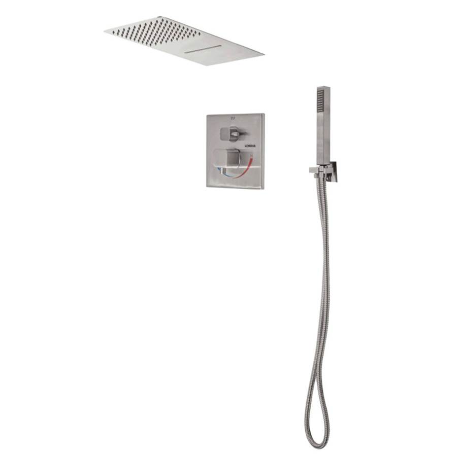 Lenova 3PC - Shower Set Includes: Shower Head Square 19-3/4'' x 8'' Thermostatic/Pressure Valve Trim Kit - Square