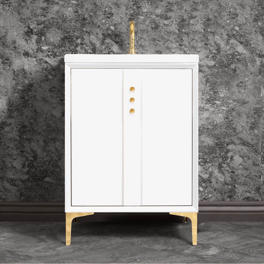Linkasink Tuxedo 24'' Wide White Vanity with Polished Brass Buttons and Hardware, 24'' x 22'' x 33.5'' (without vanity top)