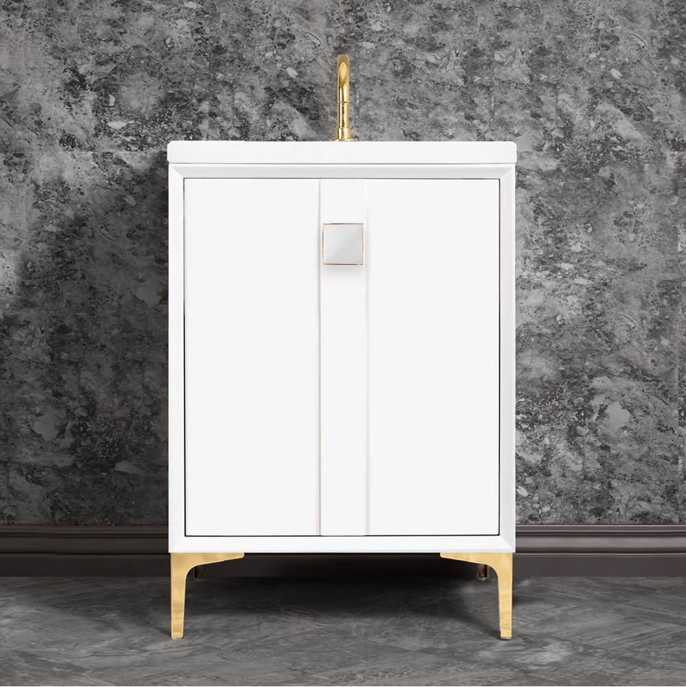 Linkasink TUXEDO with 3'' Artisan Glass Prism Hardware 24'' Wide Vanity, White, Polished Brass Hardware, 24'' x 22'' x 33.5'' (without vanity top)