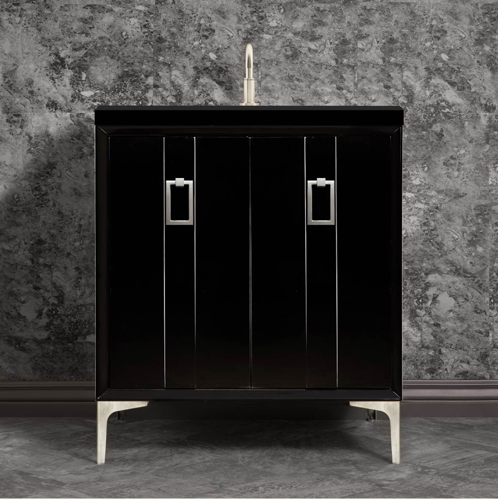 Linkasink Tuxedo 30'' Wide Black Vanity with Satin Nickel Coach Pull and Hardware, 30'' x 22'' x 33.5'' (without vanity top)