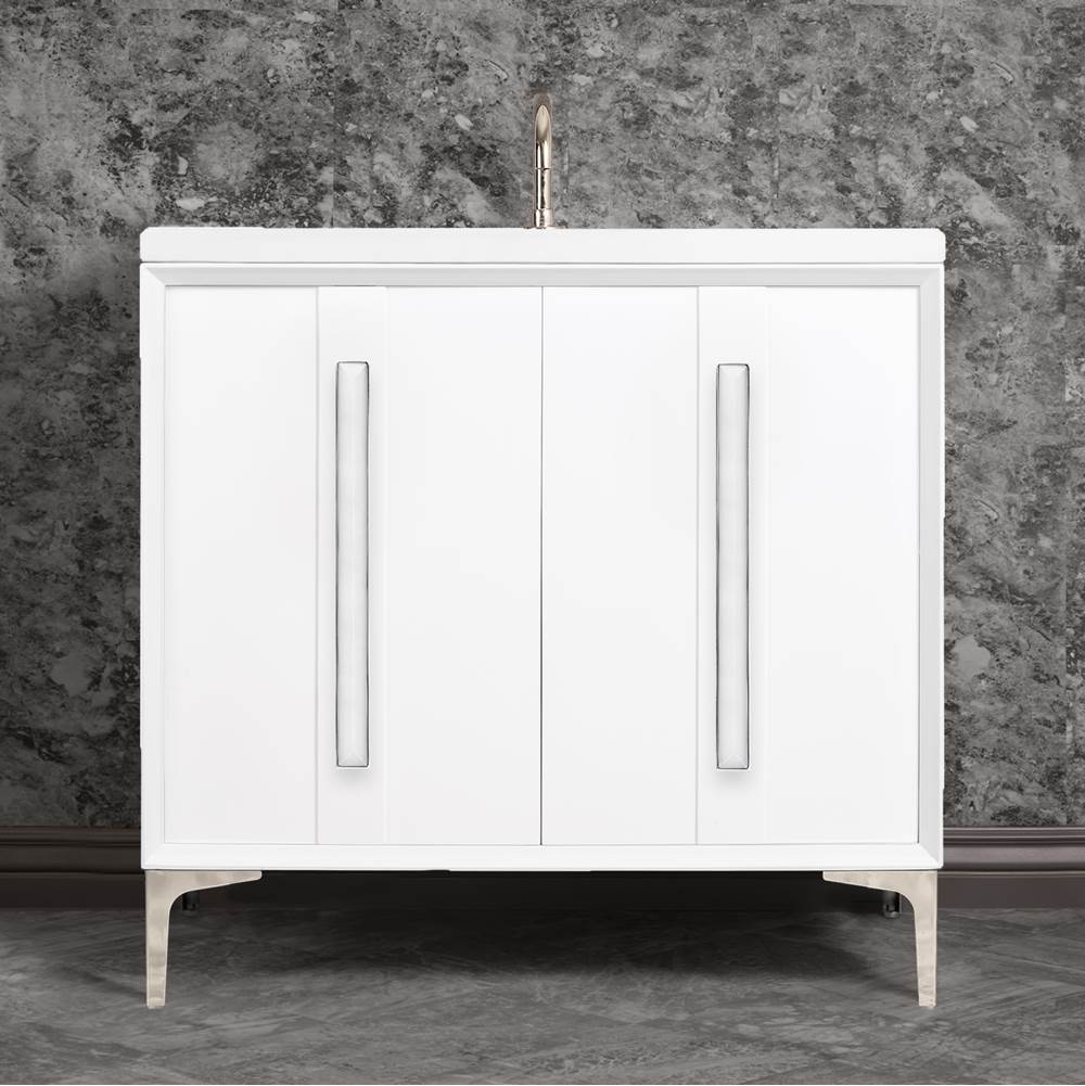 Linkasink TUXEDO with 18'' Artisan Glass Prism Hardware 36'' Wide Vanity, White, Polished Nickel Hardware, 36'' x 22'' x 33.5'' (without vanity top)
