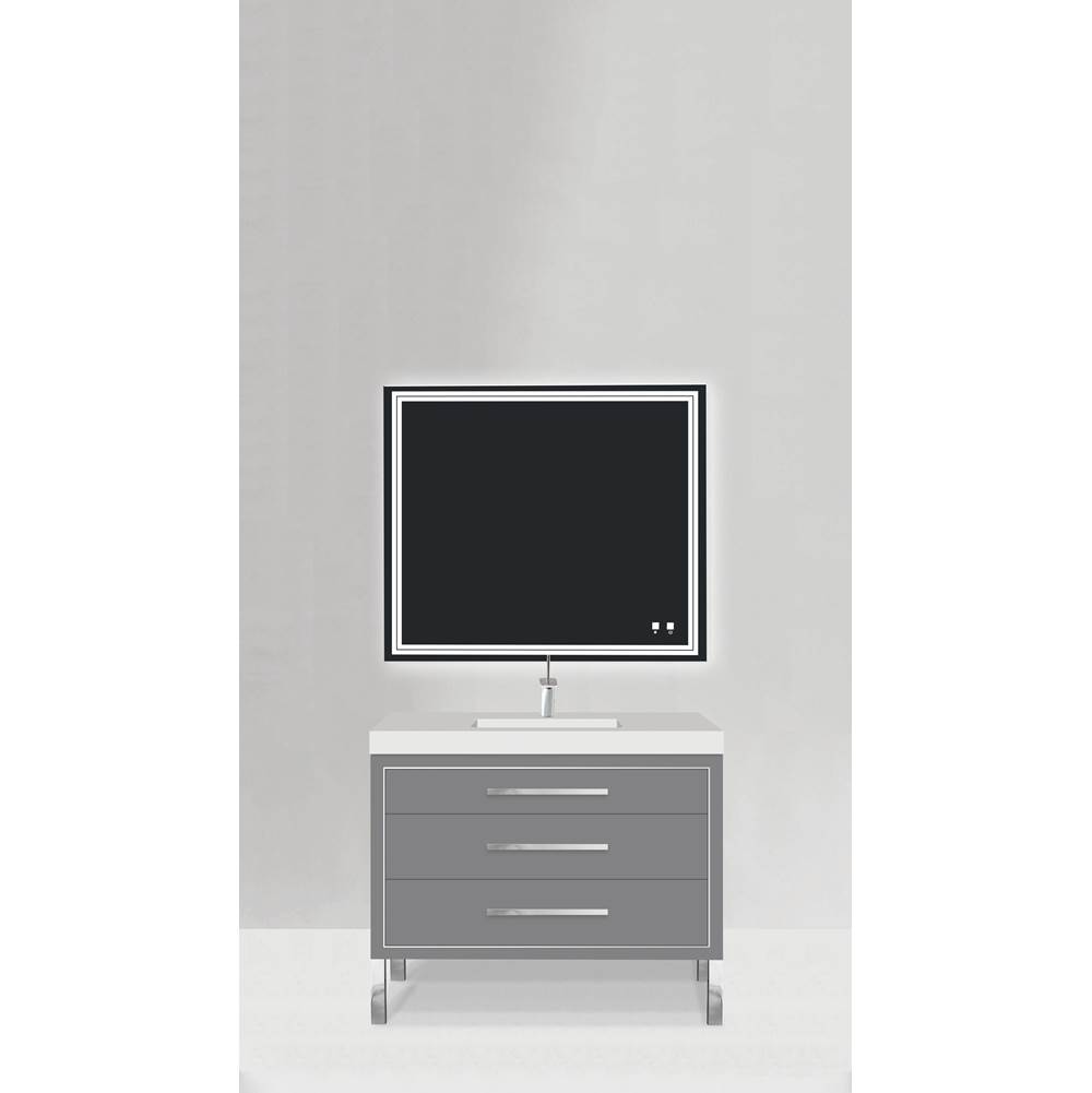 Madeli Estate 42''. Studio Grey, Free Standing Cabinet, Polished Chrome , Handles(X3)/S-Legs(X2)/Inlay, 41-5/8''X 22''X33-1/2''