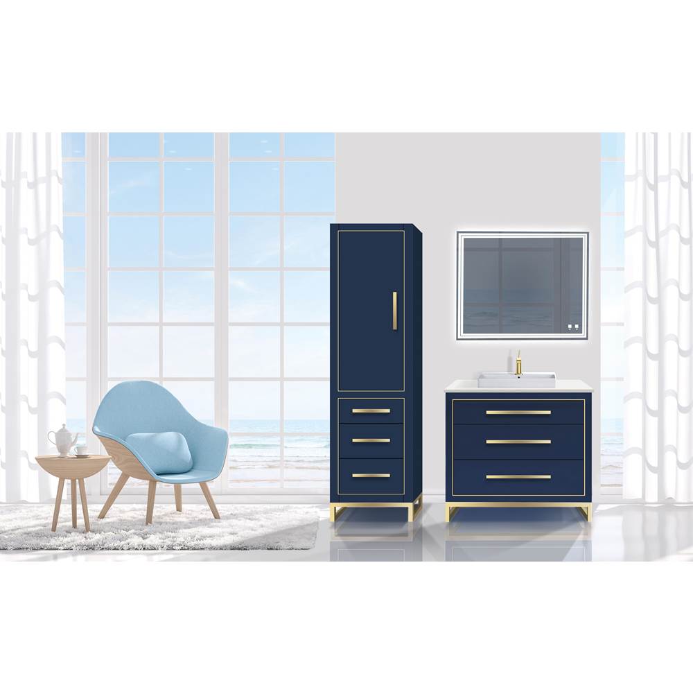 Madeli 20''W Estate Linen Cabinet, Sapphire. Free Standing, Left Hinged Door. Matte, Black Handle(X4)/S-Leg(X2)/Inlay, 20'' X 18'' X 76''