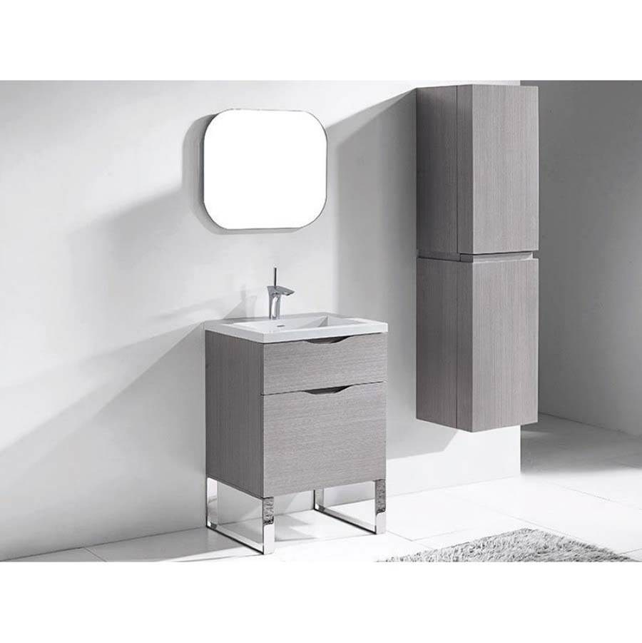 Madeli Milano 24''. Ash Grey, Free Standing Cabinet, Polished Chrome C-Base (X1), 23-5/8''X18''X33-1/2''
