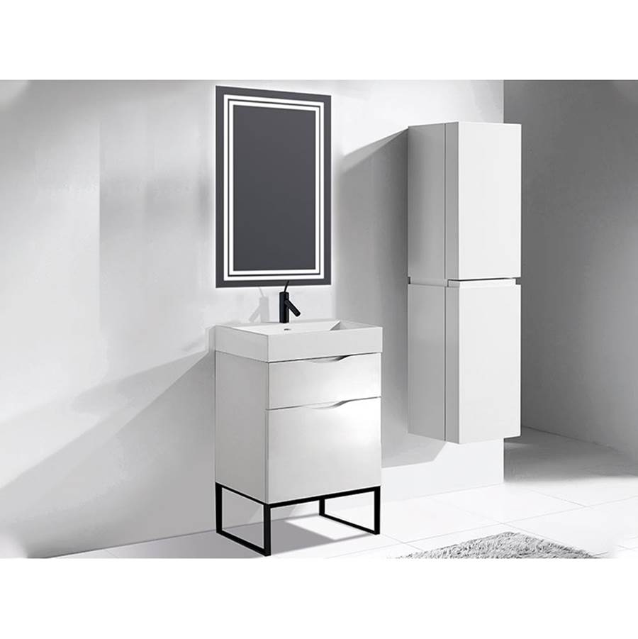 Madeli Milano 24''. White, Free Standing Cabinet, Brushed Nickel S-Legs (X2), 23-5/8'' X 18'' X 33-1/2''
