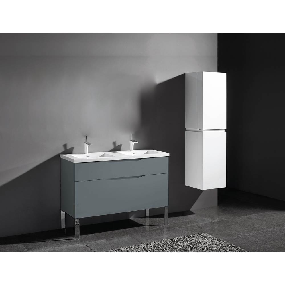 Madeli Milano 48''. Studio Grey, Free Standing Cabinet. 2-Bowls, Polished Chrome S-Legs (X2), 47-5/8''X18''X33-1/2''