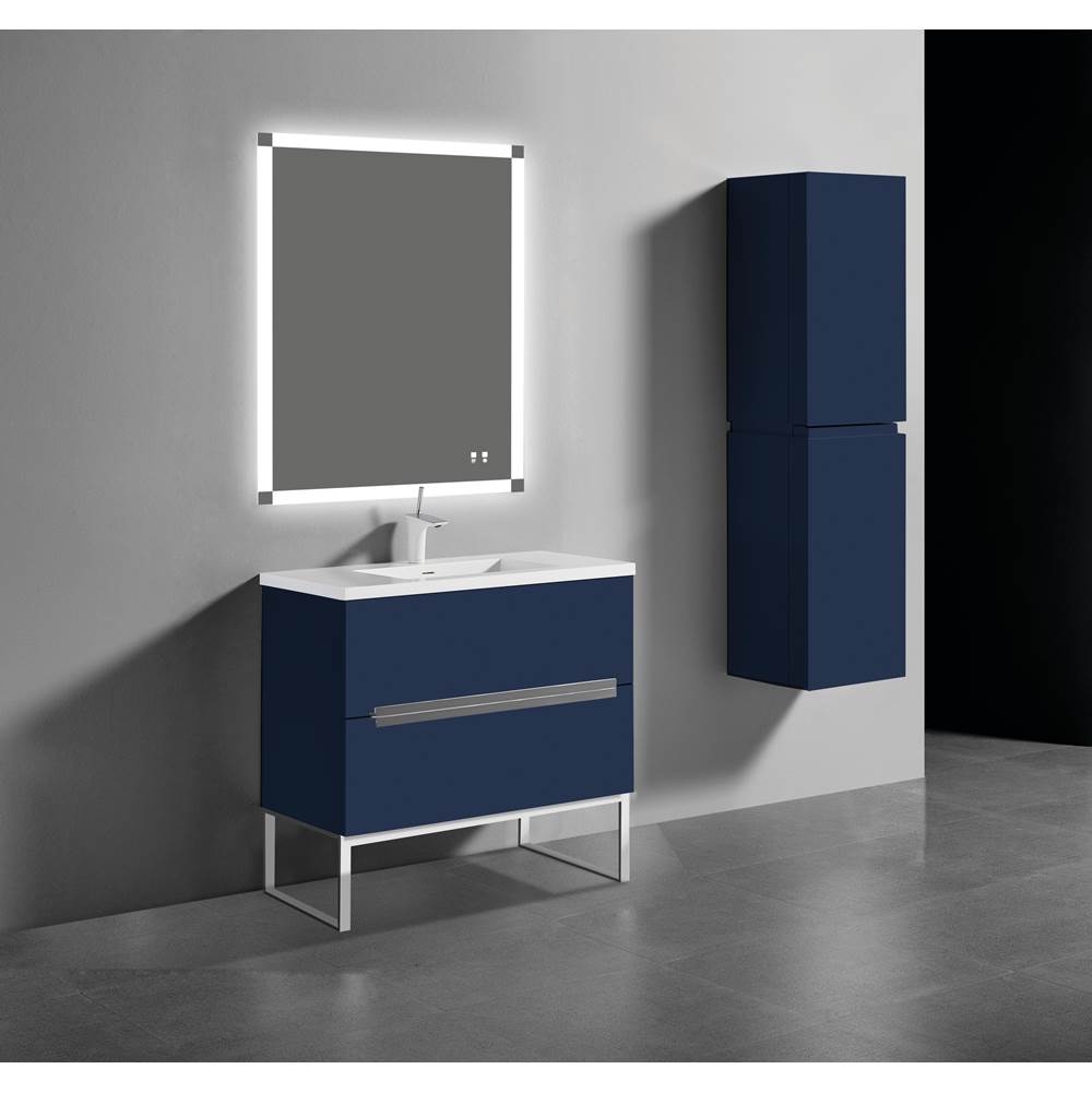 Madeli Soho 36''. Sapphire, Free Standing Cabinet, Matte Black Handles (X2), C-Base (X1), 35-5/8''X18''X33-1/2''