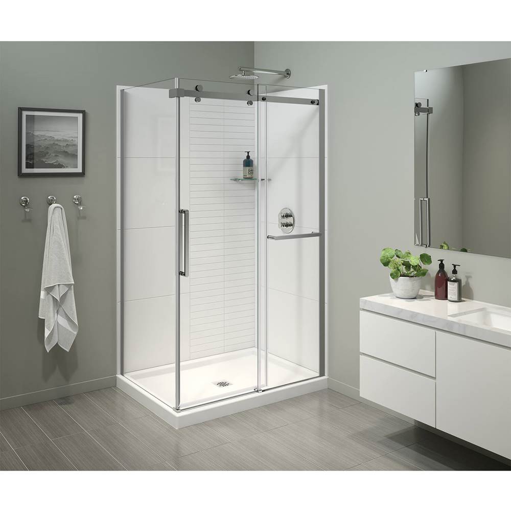 Maax Halo Pro 48 x 36 x 78 3/4 in. 8mm Sliding Shower Door with Towel Bar for Corner Installation with Clear glass in Chrome