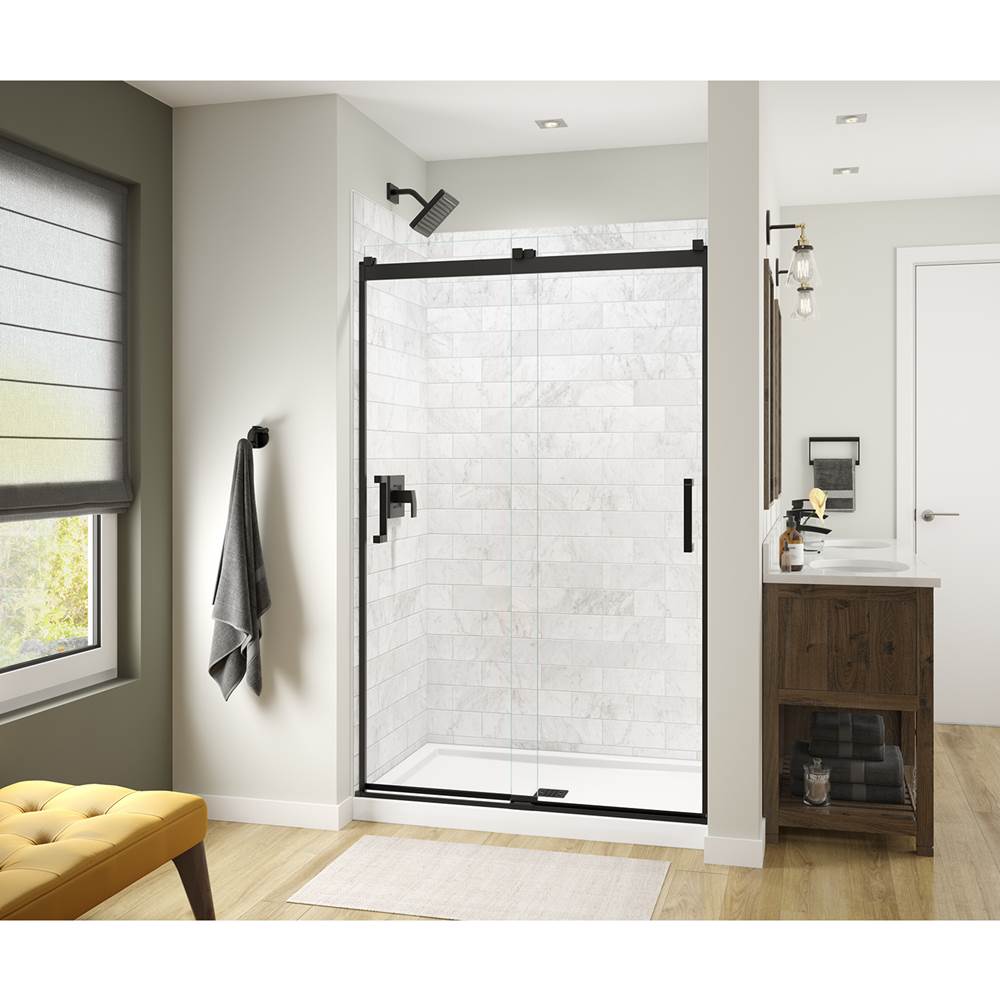 Maax Revelation Square 44-47 x 70 1/2-73 in. 8mm Sliding Shower Door for Alcove Installation with Clear glass in Matte Black
