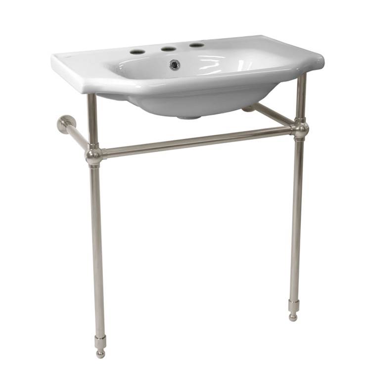 Nameeks Traditional Ceramic Console Sink With Satin Nickel Stand