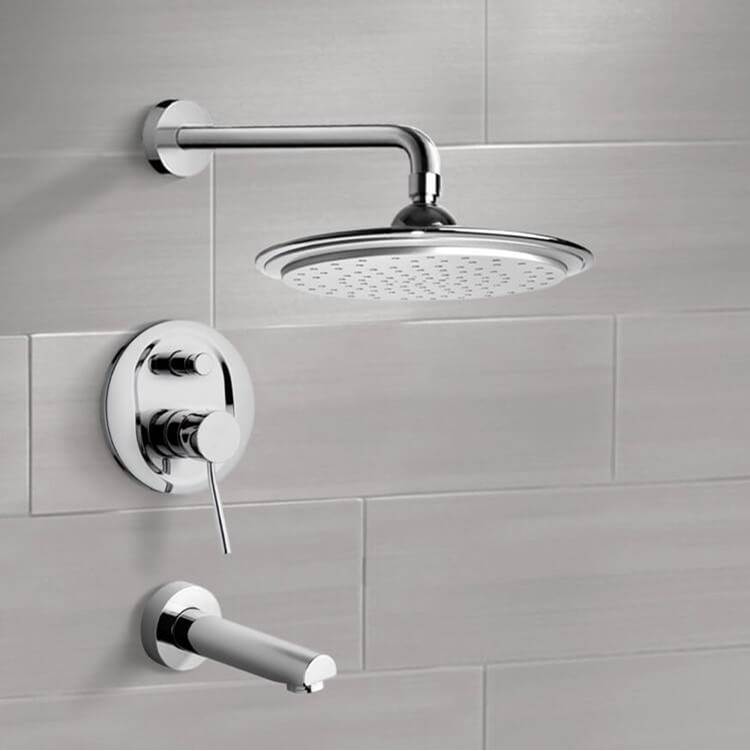 Nameeks Contemporary Polished Chrome Tub and Rain Shower Faucet