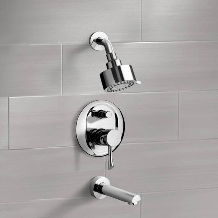 Nameeks Contemporary Chrome Round Tub and Shower Faucet Set