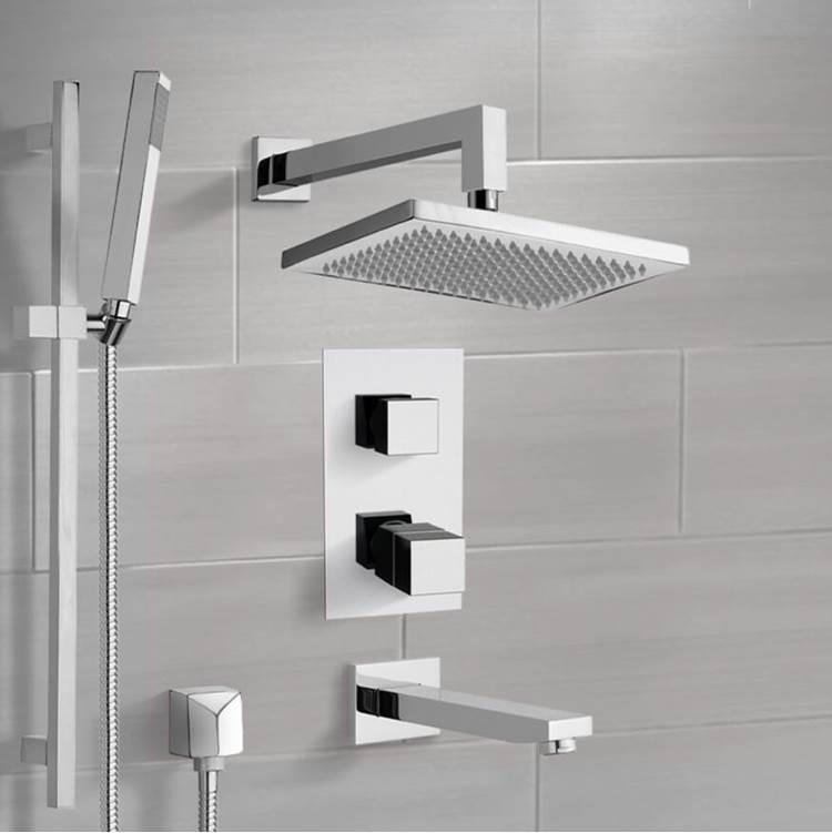 Nameeks Thermostatic Square Tub and Shower Faucet with Slide Rail
