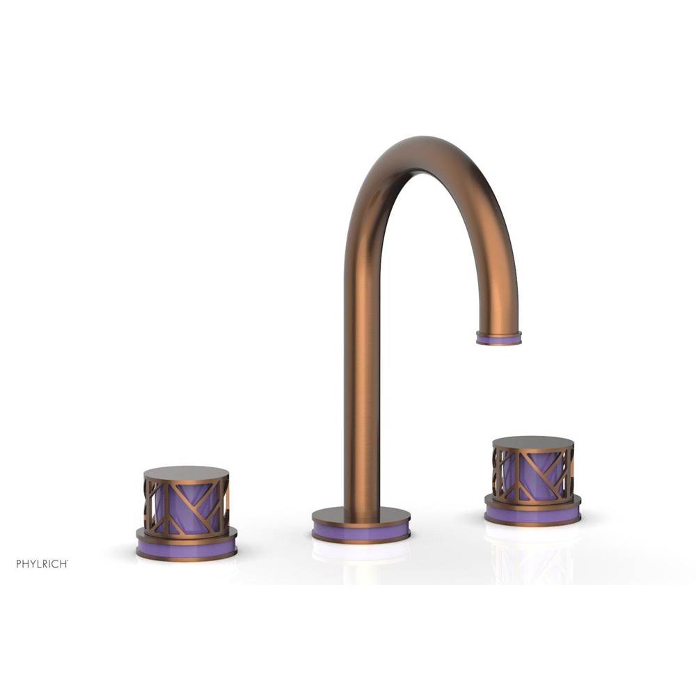 Phylrich Polished Copper (Living Finish) Jolie Widespread Lavatory Faucet With Gooseneck Spout, Round Cutaway Handles, And Purple Accents - 1.2GPM