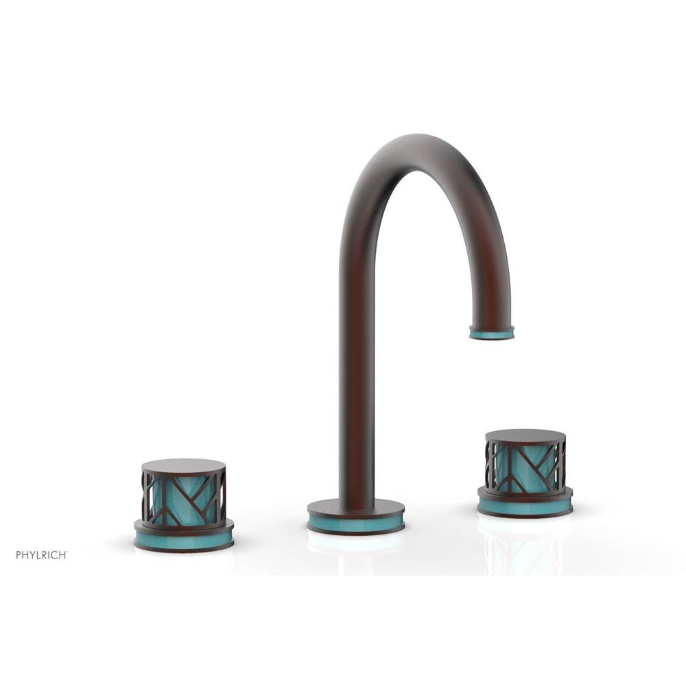 Phylrich Oil Rubbed Bronze Jolie Widespread Lavatory Faucet With Gooseneck Spout, Round Cutaway Handles, And Turquoise Accents - 1.2GPM