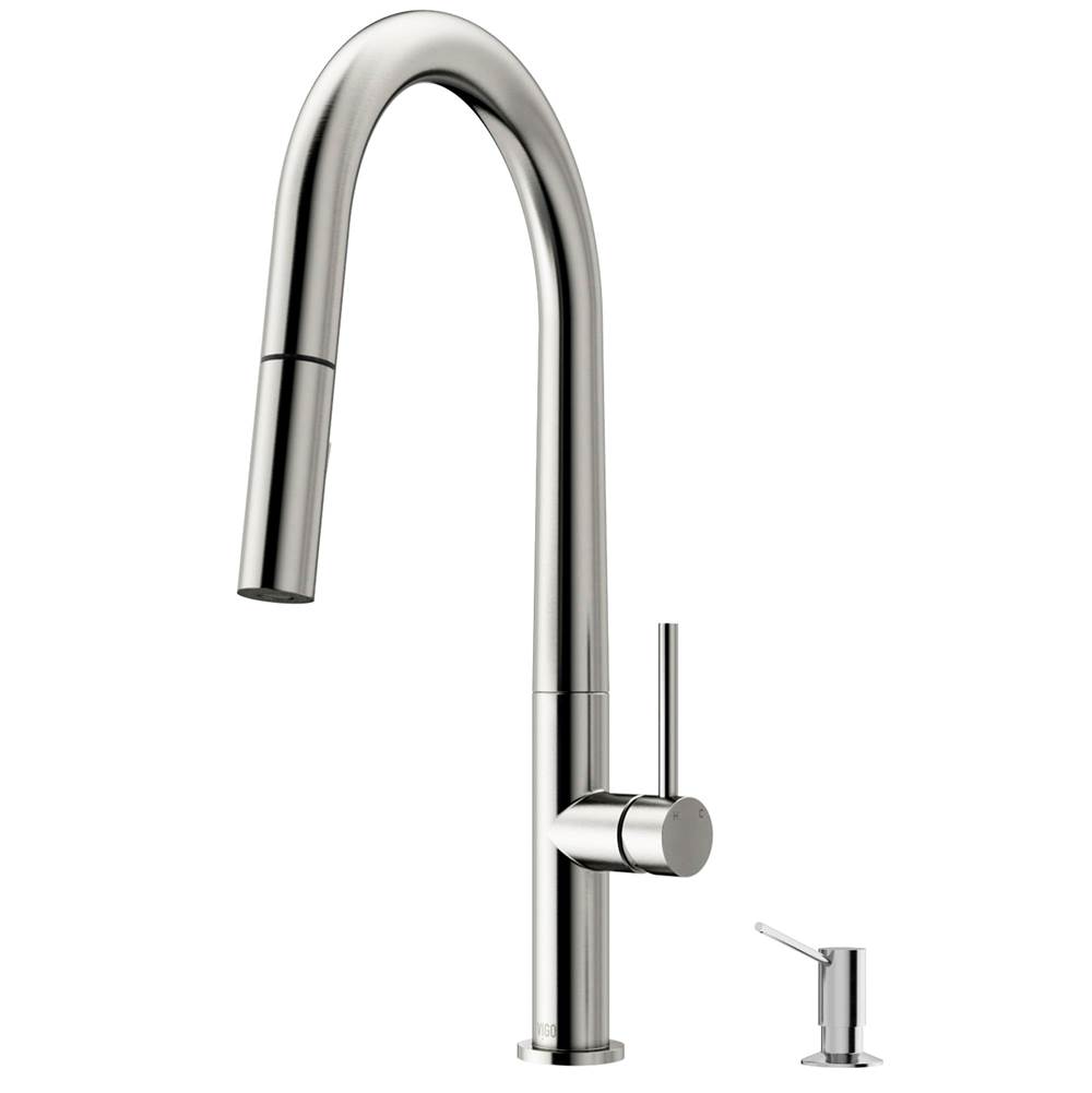 Vigo Greenwich Single Handle Pull-Down Sprayer Kitchen Faucet Set with Soap Dispenser in Stainless Steel